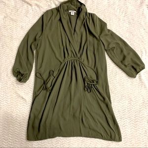 Bar III olive army green tie long sleeve dress